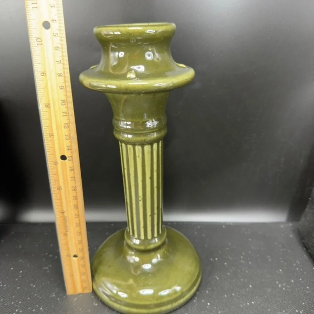 Haeger Pottery Olive Green‎ Fluted Column Candlestick Holder 1999 Craftsman Mark